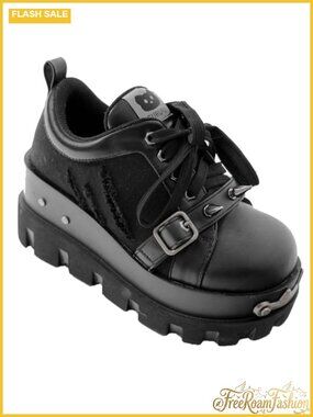 Y2K Goth Platform Ankle Boots Cat Decor Chunky Sole Combat Lace Up
